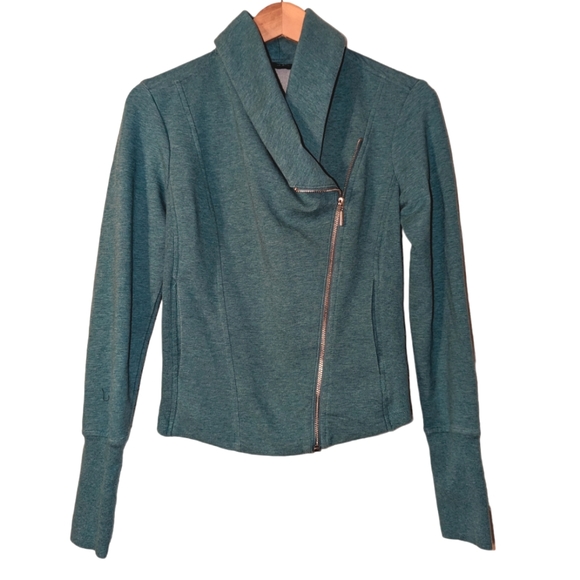H by Halston Jackets & Blazers - H By Halston French Terry Moto Flyaway Fitted Ribbed Asymmetrical Jacket 0